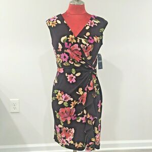 NWT Chaps faux wrap style dress Petite S purple pink floral stretch sleeveless